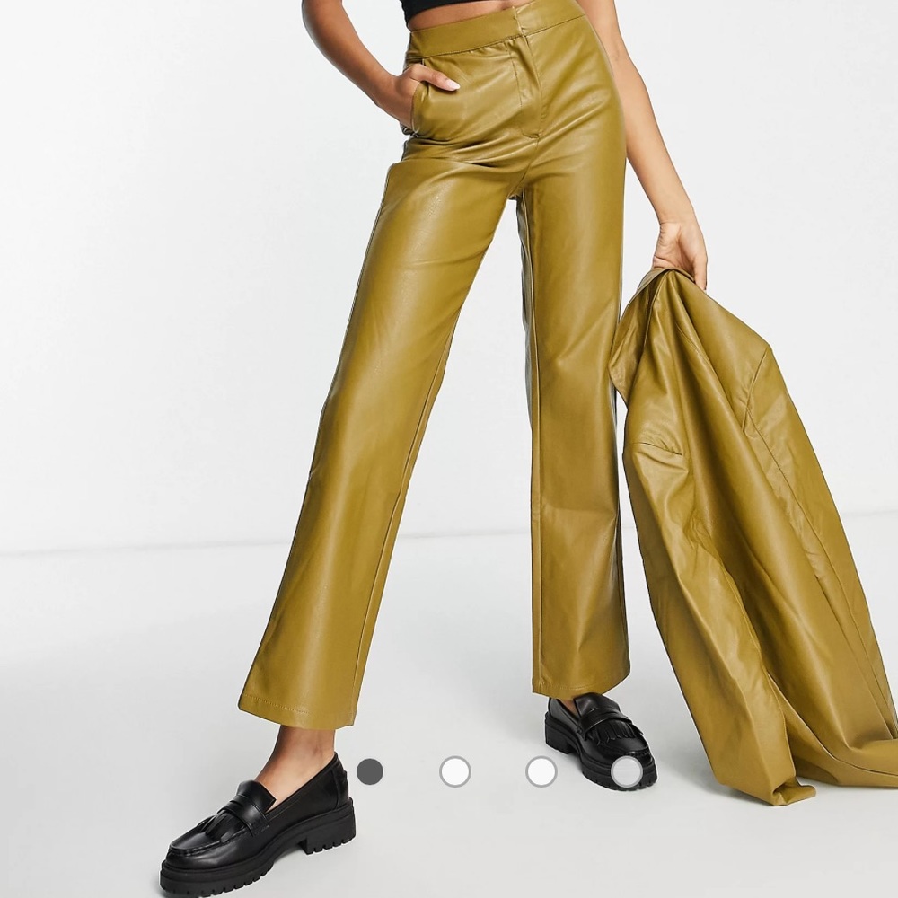ASOS design leather look suit pants in green